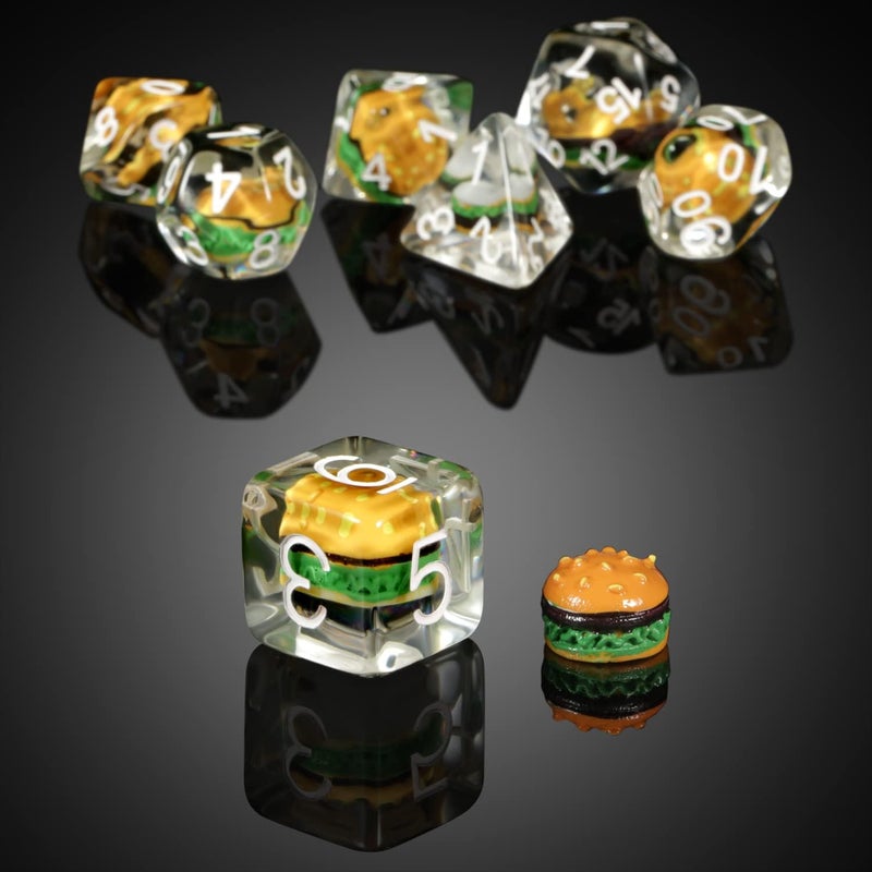 DNDND Hamburger Dungeons and Dragons Dice, 7PCS Resin DND Dice Set with Velvet Bag for D&D Role Playing Games and Tabletop Games（Hamburger - Image 2